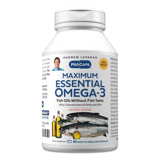 [BRSWGAQ7BACWM23Z] ANDREW LESSMAN Maximum Essential Omega-3 Orange - 60 Softgels - Ultra-Pure, High Potency Omega-3 Oils. High DHA, No Stomach Upset, No Contaminants, No Mercury. Small Easy to Swallow Softgels