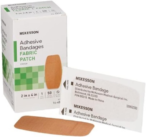 [BRSWGZAPCJ7RY3DG] McKesson Adhesive Bandages, Sterile, Fabric Patch, 2 in x 4 in, 50 Count, 1 Pack