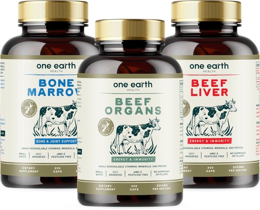 [BRSWYCD3OQMRYF3G] One Earth Health Super Combo Bundle - Beef Organs, Bone Marrow y Liver. New Zealand Grass Fed and Finished