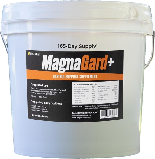 [BRSWGCQLCF5QMG32] Plus- Magen-Unterstützung Ergänzung für Pferde mit Omega 3s | Relieves Ulcers, Calming Supplement, Magnesium & andere Vital Mineralien | Pulver, 20lb Bucket, 5-Month Supply | von Eagle Equine