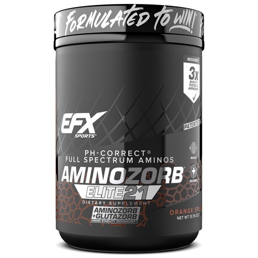 [BRSRAFQ3AB4BQCTB] EFX Sports Aminozorb Elite 21 | PH-Correct, Full Spectrum Aminos + Glutamine | Essential & Non Essential Aminos | Zero Sugars | 30 Servings (Orange Splash)