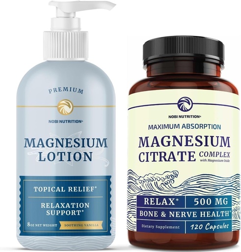 [BRSRAHQ6DEBGE2T3] Magnesium Lotion and Magnesium Citrate Supplement | Full Body Magnesium Support for Body and Mind with 8 Fl Oz Topical Magnesium Plus 2 Month Supply Magnesium Complex Pills