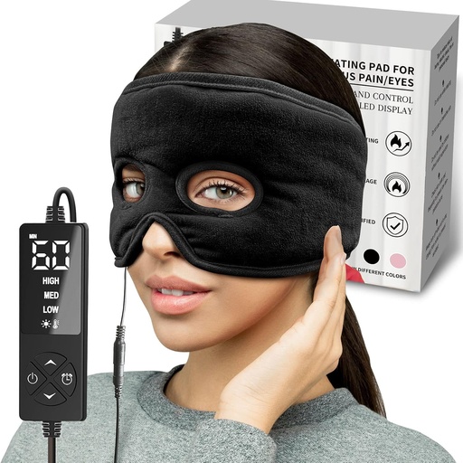 [BRSRMGIZDJ5BUYLL] Moist Heat Sinus Pressure Relief Mask with 3 Heat Settings, Extra Large Face Heating Pad for Eyes, Sinusitis, Hormone Migraine, Tension Headache Relief Black