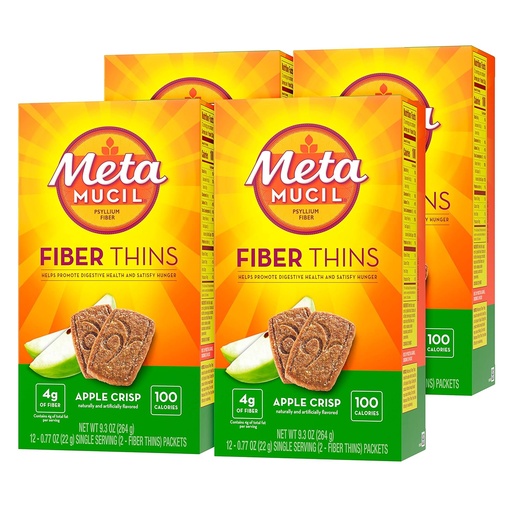 [BRSWGAYKCMAQK2TH] Metamucil Apple Crisp Flavored Fiber Thins Dietary Fiber Supplement with Psyllium Husk, 9.3 Ounce, Pack of 4