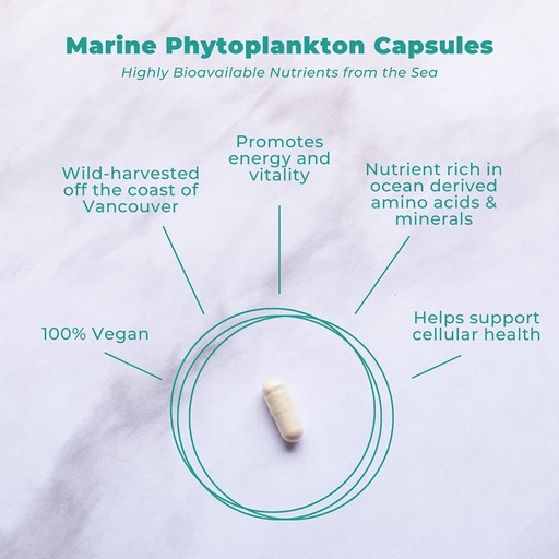 [BRSWYFAYOJ7WYHQZ] Vegan Life Nutrition - Marine Phytoplankton Capsules - Gluten-Free, Vegan and Non-GMO Dietary Supplement with Alpha 3 CMP to Support Cellular Health, Energy, & Vitality - 30 Capsules
