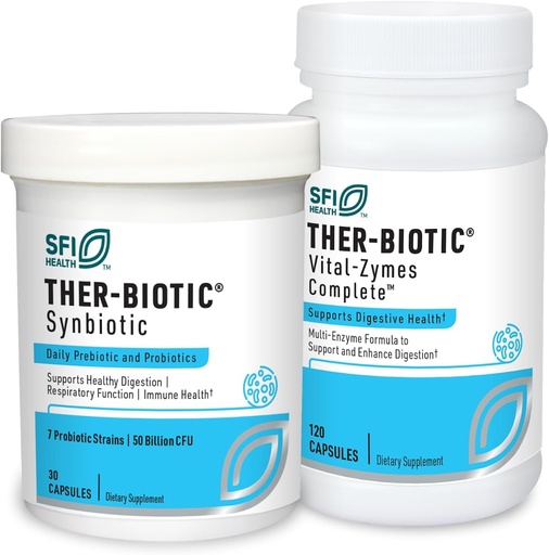 [BRSRMY3QOIDWEYAZ] Klaire Labs Ther-Biotic Synbiotic Probiotic (30 Capsules) + Vital-Zymes Digestive Enzymes Bundle (120 Count) - Low-FODMAP Probiotic Supplement + Digestion Support Enzymes - 2 Product Set