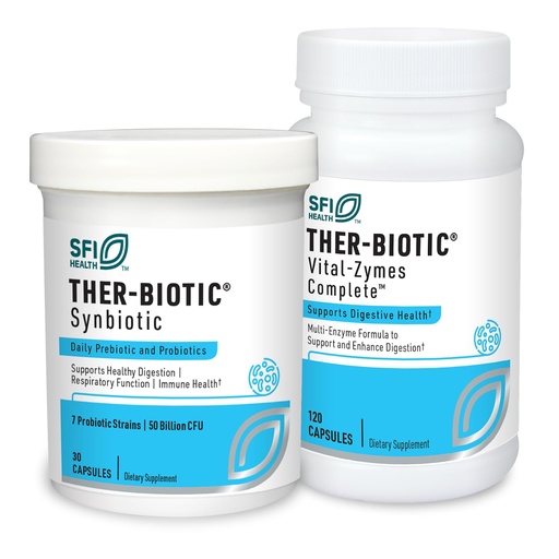 [BRSRMY3QOIDWEYAZ] Klaire Labs Ther-Biotic Synbiotic Probiotic (30 Capsules) + Vital-Zymes Digestive Enzymes Bundle (120 Count) - Low-FODMAP Probiotic Supplement + Digestion Support Enzymes - 2 Product Set