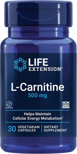 [BRSWIYAOBF7B4FL4] Life Extension L-Carnitine – 500 mq, Enerji Təhlükəsiz, Yaxşılıq Təhlükəsiz forması Amino Acid, Nitric oksidə, Sağlamlıq Qızdırma - Gluten-Free, Non-GMO, Vegetarian – 30 Kapsüls