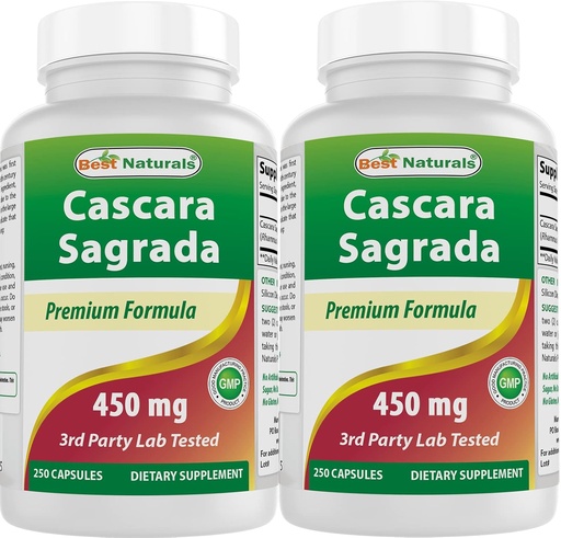 [BRSW2AQ3CANRUC3D] Best Naturals Cascara Sagrada 450 mg 250 Capsules (250 Count (Pack of 2))