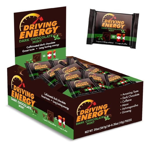 [BRSWGFD6BUORA2DF] Driving Energy - Caffeinated Energy Bite Size - Dark Chocolate Mint Energy Fuel with 150mg Caffeine - Long-Lasting Energy for Gym, Workout, Adults - Great Taste - Low Carb - Healthy Snack - 50 Count