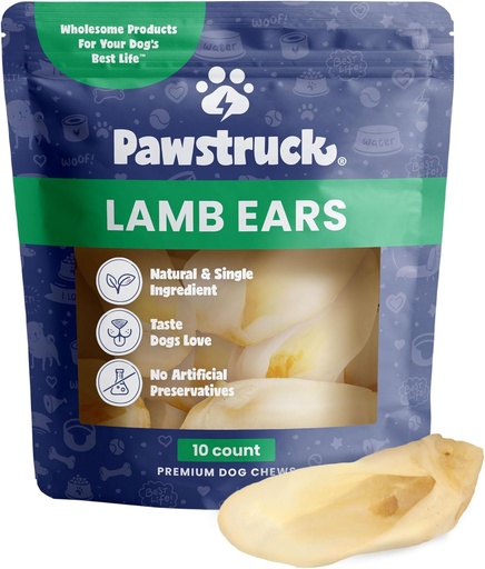 [BRSWIGIIBMIWG2TG] Pawstruck Natural Lamb Ears Chew Treats for Small & Medium Dogs - Healthy, Low Fat, No Artificial Preservatives, Single Ingredient, Highly Digestible - 10 Count - Packaging May Vary