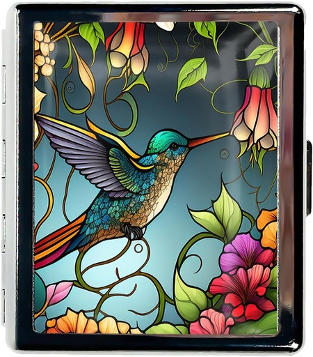 [BRSROCQRDEOWOEL7] Travel Pill Organizer Small Pill Case for Purse Essentials 7 Days Cute Pill Box med Mirror Portable Pill Box för Pocket eller Purse Pill Containe Travel Gifts (Stained Glass Hummingbird)