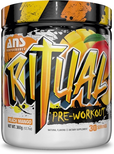 [BRSW2EL3BEIGAYDH] ANS Performance Ritual Pre Workout (30 porcións, 12.7 oz) - Complete Preworkout Formula - Enerxía, foco e forza - Aumentar Power Output & Workout Volume - Endurance & Stamina (Peach Mango)