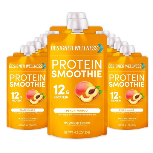 [BRSRMCARCN4GYG34] Designer Wellness Smoothie Protein, Prawdziwe owoce, 12g Białko, Niskie węglowodany, Zero dodawany cukier, Bez glutenu, Nie-GMO, Brak sztucznych kolorów lub aromatów, Peach Mango, 12 Hrabia