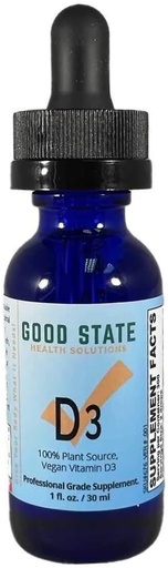 [BRSWYHYYCUBGOYI7] Vegan Vitamin D3 by Good State | 100% Plant Sourced from Algae | Vegan Professional Grade Supplement | 1 Fluid Ounce Glass Bottle | 300 Servings