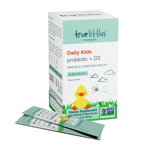 [BRSRMBD6B4BRO3TZ] True Grace True Littles - 30 Individual Stick Packs - Kids’ Daily Probiotic + Vitamin D3 for Immune & Digestive Health - Gluten, Soy & Dairy Free - 30 Servings