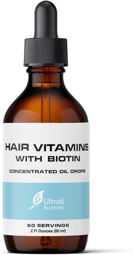 [BRSWECT7A4FGCEY3] Ultra6 Nutrition Liquid Biotin with Hair Vitamins - Vitamin C, E, B6 & Organic Coconut Oil - Liquid Biotin for Hair, Skin, Nails and Immunity Support
