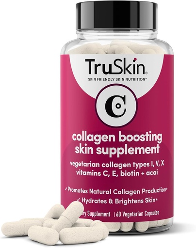 [BRSRO2QCCENQMELX] TruSkin Collagen Supplements – Vegetarian-Friendly Multi Collagen for Skin with Biotin, Vitamin C & Acai Superfood Complex – Support Natural Collagen Production, Hydrate & Brighten Skin, 60 Capsules