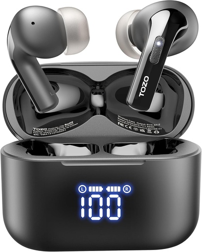 [BRSRMAL2C4AQAFLO] TOZO T20 Wireless Earbuds Bluetooth Headphones 48.5 Hrs Playtime with LED Digital Display, IPX8 Waterproof, Dual Mic Call Noise Cancelling 10mm Broad Range Speakers with Wireless Charging Case