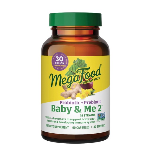 [BRSWKZDZA4DWOAI3] MegaFood Baby & Me 2 Prenatal Prebiotics and Probiotics for Women & Developing Baby with 30 Billion CFU, Vegetarian and Non-GMO, 60 Caps (30 Servings)