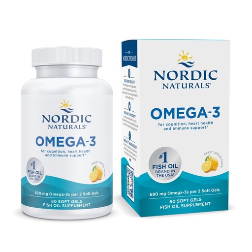 [BRSWIYT7AQJRC2Y7] Nordic Naturals Omega-3, Lemon Flavor - 60 Soft Gels - 690 mg Omega-3 - Fish Oil - EPA & DHA - Immune Support, Brain & Heart Health, Optimal Wellness - Non-GMO - 30 Servings