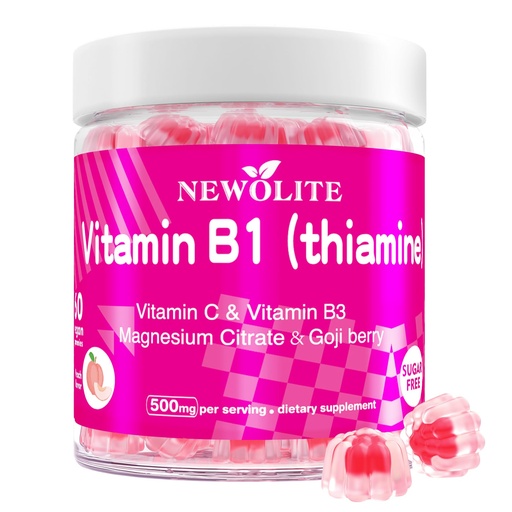 [BRSRAGL7DIMB6FA3] Vitamin B1 Gummies Chewable Thiamine 500mg & Vitamin B3 & Vitamin C,Sugar Free - Non GMO,Vegan,Natural Peach Flavor - Thiamine B1 Supplement for Adults & Kids