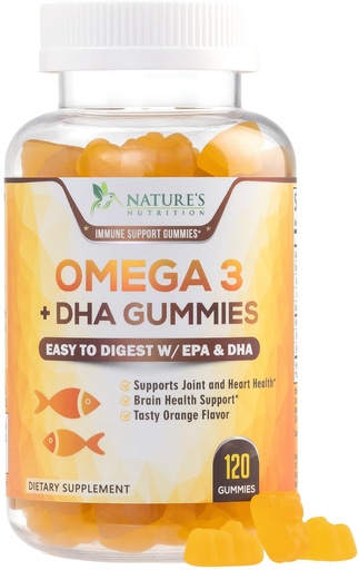 [BRSWYYIZBUFA4ADK] Omega 3 Fish Oil Gummies - Heart Healthy Omega 3 Gummy Supplement with High Absorption DHA & EPA, Extra Strength Joint & Brain Support, Delicious Orange Flavor Fish Oil Nature's Vitamin - 120 Gummies