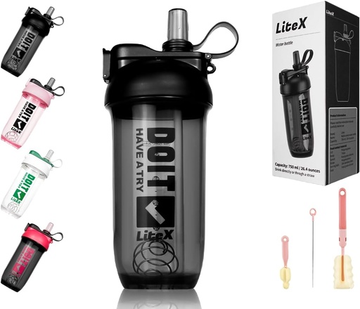 [BRSRAYYRBEPQIE3H] Litex Shaker Bottles for Protein Shakes, 26oz Blender Shaker Bottle for Pre-Workout,Shaker Cups with Straw, BPA-free Tritan Mixer Bottles for Protein Powder,with Cup Brush and Instructions (Black)