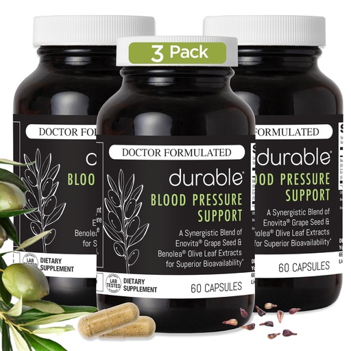 [BRSRAGIQCQIRY23J] Durable Blood Pressure - Benolea Olive Leaf & Enovita Grape Seed Extract, Two-in-One Formula, Boosts Nitric Oxide, Supports Vascular Health, Made in USA, Doctor-Formulated (60 Count (Pack of 3))