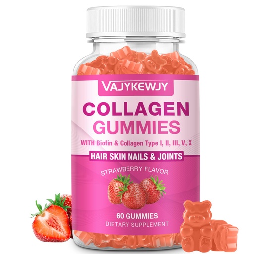 [BRSRA2QTCQPWA2TA] Vegan Collagen Gummies for Women & Men - with Biotin, Vitamin C, & Zinc for Skin Radiance, Hair Growth, Strong Nails, & Joint Support, 60 Count
