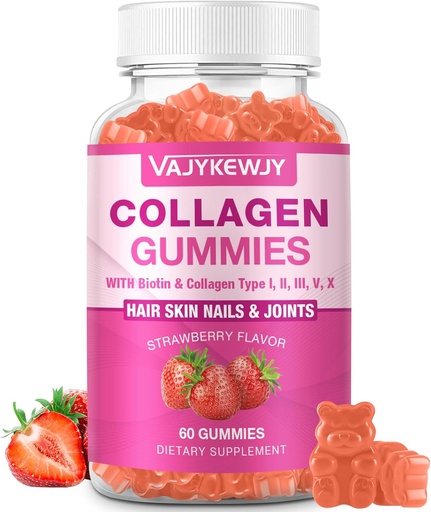 [BRSRA2QTCQPWA2TA] Vegan Collagen Gummies for Women & Men - with Biotin, Vitamin C, & Zinc for Skin Radiance, Hair Growth, Strong Nails, & Joint Support, 60 Count