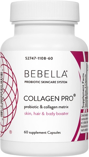 [BRSWGAAKDF4GAFDX] Bebella Collagen Pro-probiotici & Peptidi di collagene Migliora Gut & pelle Barrier Riduce l'infiammazione, Supporta pelle sana, Capelli & Chiodi w/Zinc VIT C Acido ialuronico 60 capsule