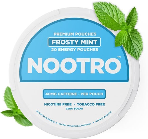 [BRSRAZAFA4JWM3DD] Nootro Energy Pouches | Caffeine Pouches | Nootropics | 40 mg Natural Caffeine | Vitamin B6 | Magnesium | Sugar Free | Nicotine Free | Tobacco Free | 20 Pouches Per Can | 1 Pack (Frosty Mint)