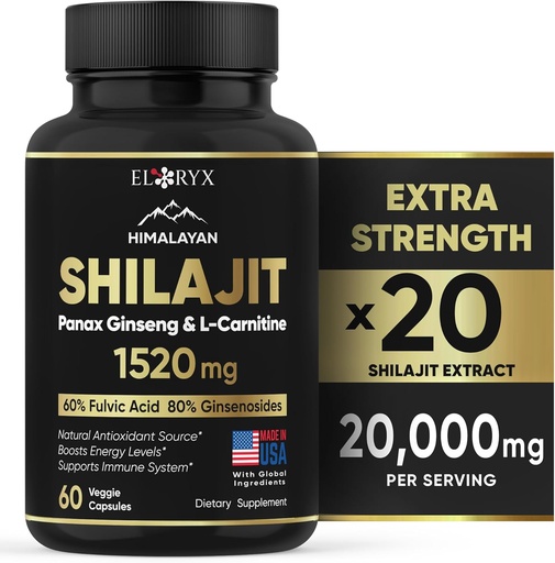 [BRSROFI7CAMB42Q6] Himalajski Shilajit dodatek, 60 Kapsule, Ekstrakt prašek, 60% Fulvična kislina, 85+ Trace Minerals, Energy & Immune Support Shilajit za moške in ženske, Alternativna za avtentične Resin ali tablete ZDA Made