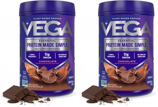 [BRSRAY35DIIAI3DF] Vega Protein Made Simple - 15g Plant-Based Pea Protein, Chocolate, 10 Servings, Stevia Free, No Artificial Sweeteners or Gums, Non-GMO, Gluten Free, Dairy Free, 9.6oz (Packaging May Vary) (Pack of 2)