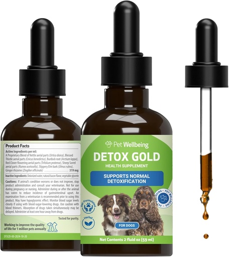 [BRSWKFIFCICBGAAZ] Pet Wellbeing Detox Gold for Dogs - Gentle Detoxification & Elimination Support, Immune System Care, Nettle, Blessed Thistle, Burdock Root - Veterinarian-Formulated Herbal Supplement 2 oz (59 ml)