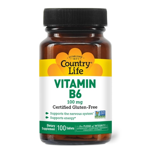 [BRSWIYTYOVYRCGTI] Country Life Vitamin B-6, Supports Energy and The Nervous System, 100mg, 100 Vegan Capsules, Certified Gluten Free, Vegan, Halal, Non-GMO Verified