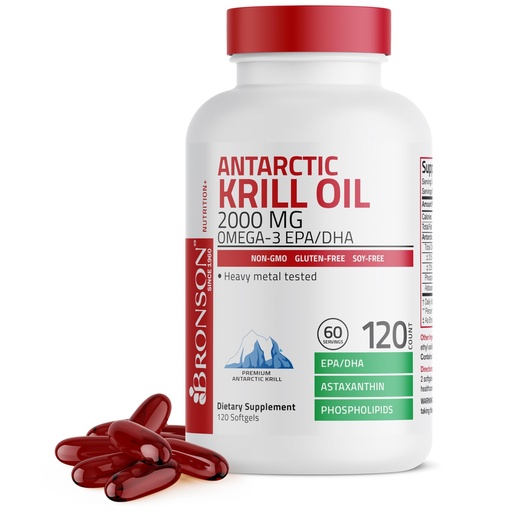 [BRSWYHARC5YAAYDA] Bronson Antarctic Krill Oil 2000mg with Omega-3s EPA, DHA, Astaxanthin and Phospholipids 120 Softgels