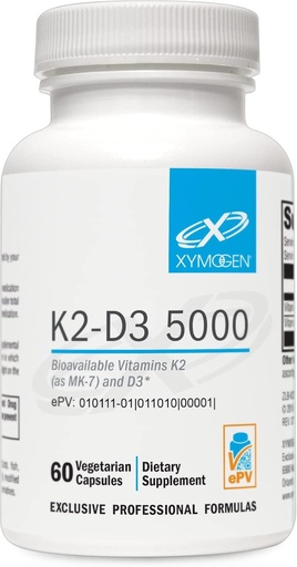 [BRSRMGQTCV4AYC3K] XYMOGEN K2-D3 5000 - Vitamin D3 K2 - Bioavailable Vitamin D 5000 IU (Cholecalciferol) with MK-7 - Heart, Arterial, Bone Health + Immune Support Supplement (60 Capsules)