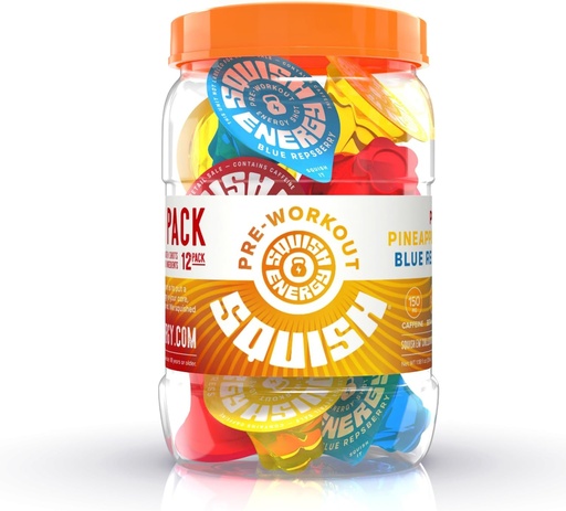 [BRSRAZYDPMCQGAL2] Squish pre Workout Energy Shots, Beta- Alanina, Citruline, Kofeina, L- Theanine, Alpha- GPC, Plant Based Ingredients Support and Enhance Workouts, Blue Repsberry, Prasa ananasowa, PR Punch, 12 szt.