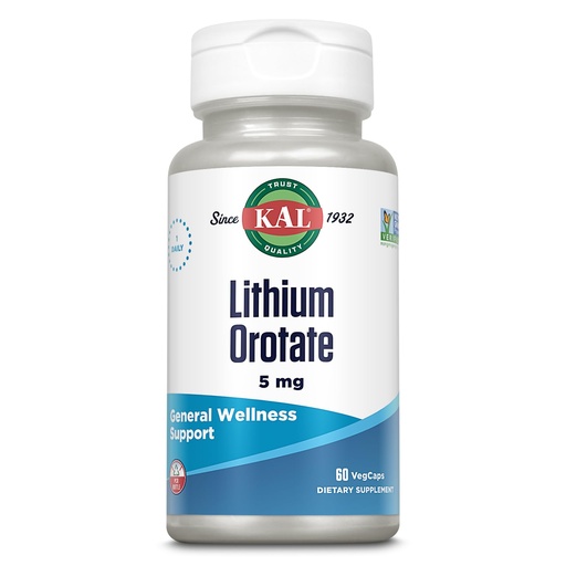 [BRSWI2YLOZ6GE2Y7] KAL Lithium Orotate 5mg | Low Serving of Chelated Lithium Orotate for Bioavailability & Mood Support | in Organic Rice Bran Extract Base | 60 VegCaps