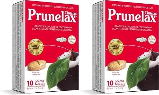 [BRSRAYYOOYHBUDY2] Prunelax Ciruelax Regular Strength Laxative Tablets - Natural-Ingredient Based Laxative for Occasional Constipation, Predictable Overnight Relief with Senna Leaf Extracts, 8-12 Hr Fast-Acting - 10ct