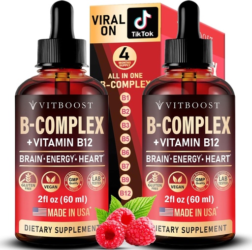 [BRSRA2Y5AQCBOD33] Vegan Vitamin B12 with B Complex 20000 mcg- Extra Strength for Men and Women- Raspberry Liquid Drops| USA Made, B1, B2, B3, B5,B6, Biotin, Folic Acid & B12 Sublingual Methylcobalamin | 4 Months Supply