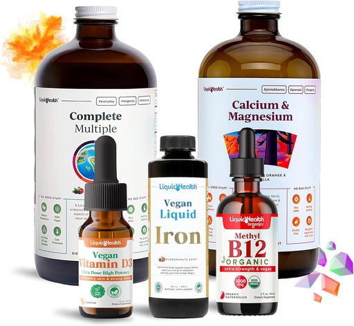 [BRSROAA2CFYRUAYZ] LIQUIDHEALTH Ultimate Bariatric Liquid Vitamin Supplement Bundle - Daily Bariatric Multivitamin with Iron, Calcium, Magnesium, Vegan Vitamin D3 &amp; Organic B12 - Bariatric Surgery Must Haves, USA Made