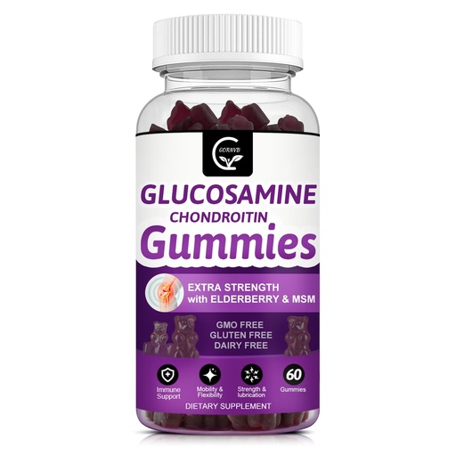 [BRSROHYEOENQAA34] GORNVB Glucosamine Chondroitin Gummies with MSM & Elderberry – Extra Strength Mobility & Flexibility Support, Antioxidant Immune Supplement for Women & Men