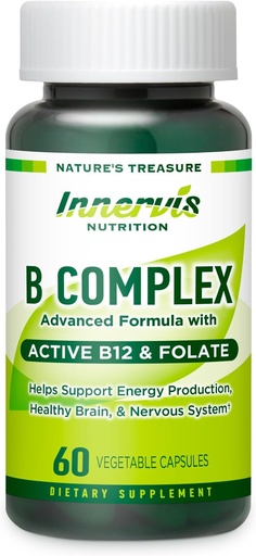 [BRSRAZYDDMAQIFDU] Bioactive B Complex with Active B12 & Folate - Understøtter energi, hjerne og nerve sundhed, 60 Veganske kapsler