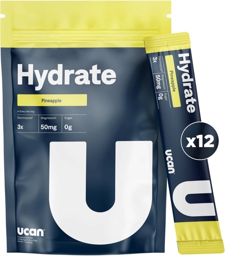 [BRSRA2QKCJYWADQU] UCAN Hydrate Electrolite Drink Mix (Pineapple, 12 Stickpacks) Sugar- Free, Keto- Friendly, Vegan, Non-GMO, Gluten- Free Electrolite Powder with Pottasium & Magnesium for Runners & Athletes