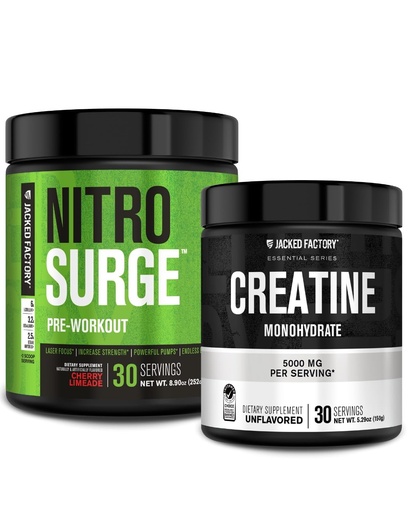 [BRSRAYL7OR5WMCDH] Jacked Factory NITROSURGE Pre Workout Supplement (Cherry Limeade) Creatine Monohydrate Powder (150g) for Muscle Growth, Increased Strength, Enhanced Energy