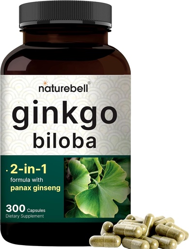 [BRSW2FD5BYCWOH3L] NataureBell Ginkgo Biloba 6,000mg su Panax Ginseng 500mg vienam servinčiam 124; 300 kapsulių - Max stiprumo Ginko Biloba ekstrakto papildai - Promotes Atminties, Focus, ir smegenų sveikata