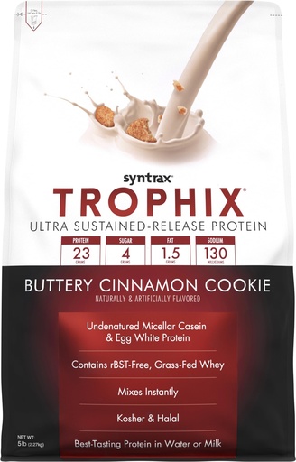 [BRSROEAHB4JWMH32] Syntrax Trophix Sustained-Release Protein Powder, Buttery Cinnamon Cookie, 5 lbs - Micellar Casein, Grass-Fed Whey & Egg White Blend with Real Cookie Pieces